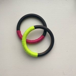 Charming Charlie | Set of Wooden and Neon String Wrapped Bangle Bracelets